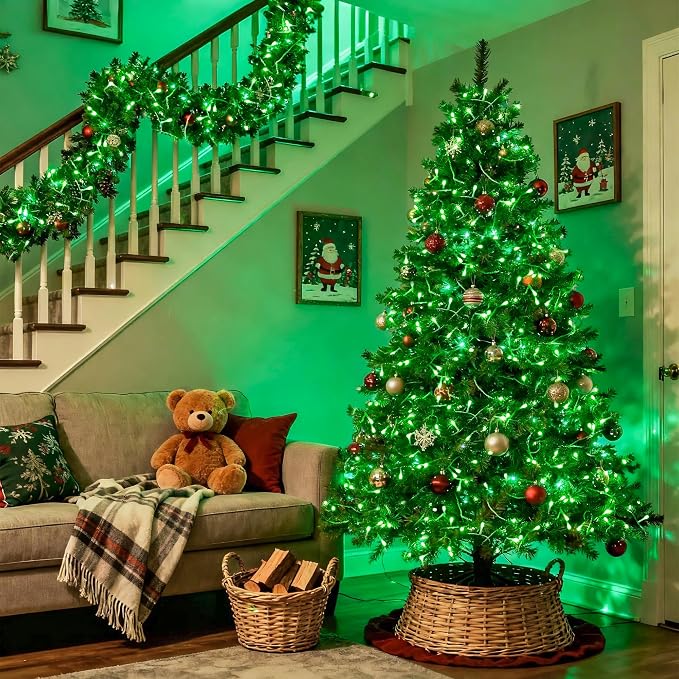JMEXSUSS 33ft 100 LED Green Battery Operated Lights with Remote, Green Christmas Lights Battery Operated, Christmas String Light Indoor Outdoor for Tree House Yard Xmas Decor (Pack of 2)