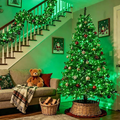 JMEXSUSS 33ft 100 LED Green Battery Operated Lights with Remote, Green Christmas Lights Battery Operated, Christmas String Light Indoor Outdoor for Tree House Yard Xmas Decor (Pack of 2)