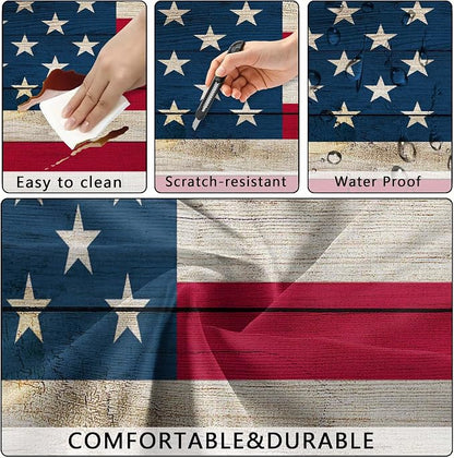 American Flag Picnic Table Cover with Bench Covers, Waterproof Windproof Oilproof, Camping Essentials, Fitted Tablecloth Cover with Elastic Edge, for Indoor & Outdoor, Garden, 3 Pieces Set, 30x96 Inch