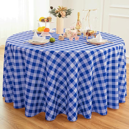 Waterproof Plaid Tablecloth Fabric - Round 108 Inch Classic Gingham Checker Table Cloth for Indoor/Outdoor Use - Buffalo Table Cover for Picnics, BBQs, and Parties