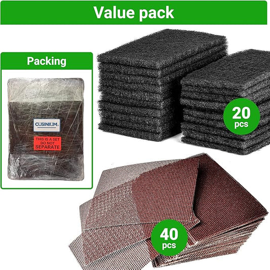 CUSINIUM 20-Pack Griddle Cleaning Pads + 40-Pack Grill Screens - Griddle Cleaning Accessories Bundle