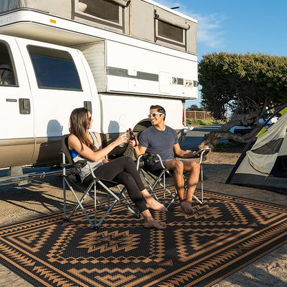 GENIMO Outdoor Rug, Waterproof Plastic Rugs for Patio, 6'x9' Onyx Orange | Outside Larger Modern Carpet Mat for Porch Decor, Deck, Balcony, Camping, RV, Backyard, Picnic, Beach, Reversible, Foldable