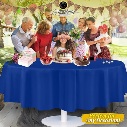 Grandipity 12 Pack Premium Disposable Plastic Tablecloth 84" Inch Decorative Round Table Cover - Blue