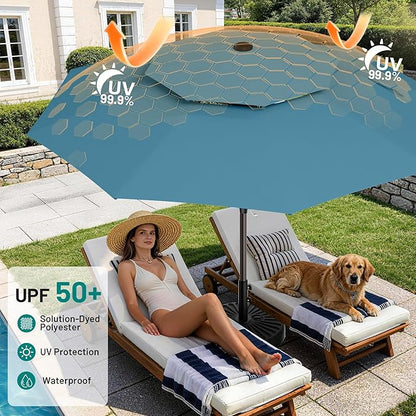 AreShark 12ft 2 Tiers Patio Umbrella - Outdoor Umbrella Waterproof UV Protection, Market Table Umbrella w/ 8 Sturdy Ribs&Crank for Pool, Porch, Garden(Lake Blue)