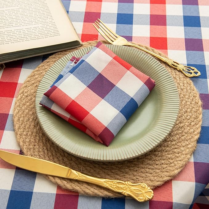 Patriotic Waterproof Tablecloth - Red, White & Blue Buffalo Plaid Table Cover, Stain-Resistant & Washable, Indoor & Outdoor Picnic Tablecloth for 4th of July, Memorial Day