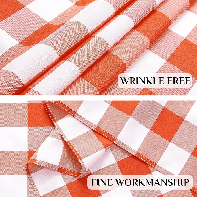 Softalker Gingham Checkered Tablecloth Rectangle - Outdoor Waterproof Buffalo Plaid Table Cloth, Stain Resistant Washable Table Cover for Picnic, Camping, Dining - Orange and White, 60 x 102 Inch