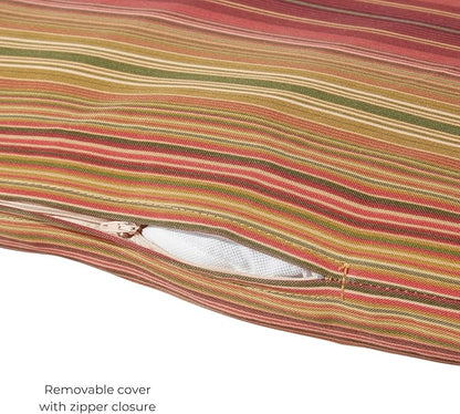 Modern Outdoor Chaise Lounge Cushion with Ties – Durable Polyester Fabric, Channel-Filled Polyfiber Insert, Removable Zippered Cover, Kinnabari Stripe