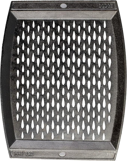 Lodge Pre-Seasoned Cast Iron Rectangle Grill Topper - Use on the Grill - Grilling Pan Designed to Protect Food from Falling Through the Grate - Cast Iron 15 Inch
