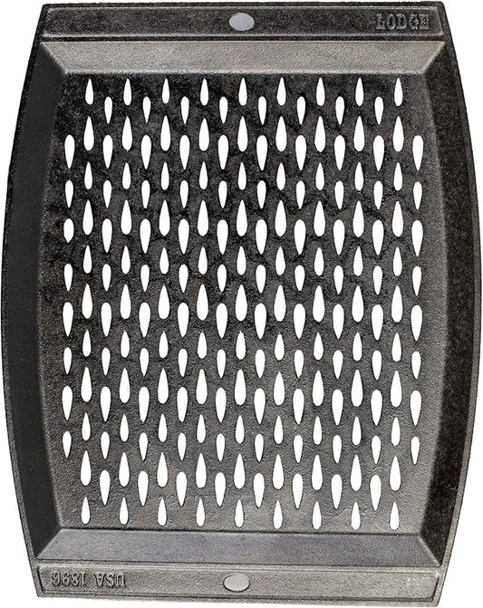Lodge Pre-Seasoned Cast Iron Rectangle Grill Topper - Use on the Grill - Grilling Pan Designed to Protect Food from Falling Through the Grate - Cast Iron 15 Inch