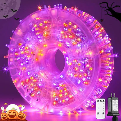 JMEXSUSS 400LED Orange and Purple Halloween Lights Indoor Outdoor | 132ft 8 Modes Halloween String Lights Plug in with Remote for Room Garden Patio Yard Halloween Tree Decor