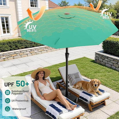 AreShark 9 FT Patio Umbrella for Outdoor, Outdoor Table Umbrella with Push Button Tilt and Crank, Outdoor Patio Umbrellas with 8 Sturdy Ribs for Market, Garden, Pool (Peacoke Blue)