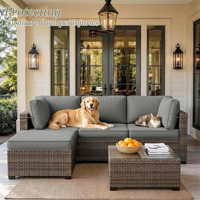 9 Pcs Outdoor Patio Cushions Covers Replacement Sets, Covers Only | 9 Pcs Patio Cushions Covers Replacement UV Resistant, Water Anti-Slip, Heavy-Duty Zippers for 5 Pcs Patio Furniture Set