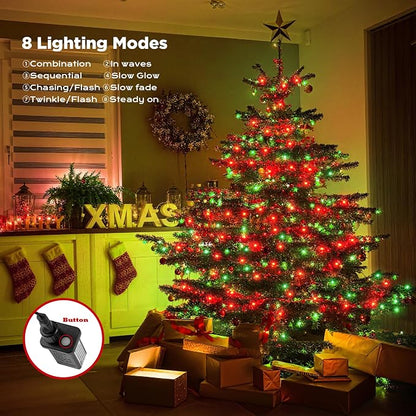 WBao Christmas Lights Indoor Outdoor 300LED 108ft, Super Bright LED Christmas String Lights with UL Certified, 8 Modes, Timer, Connectable & Waterproof for Trees, Patio, Xmas Party Decor, Red Green