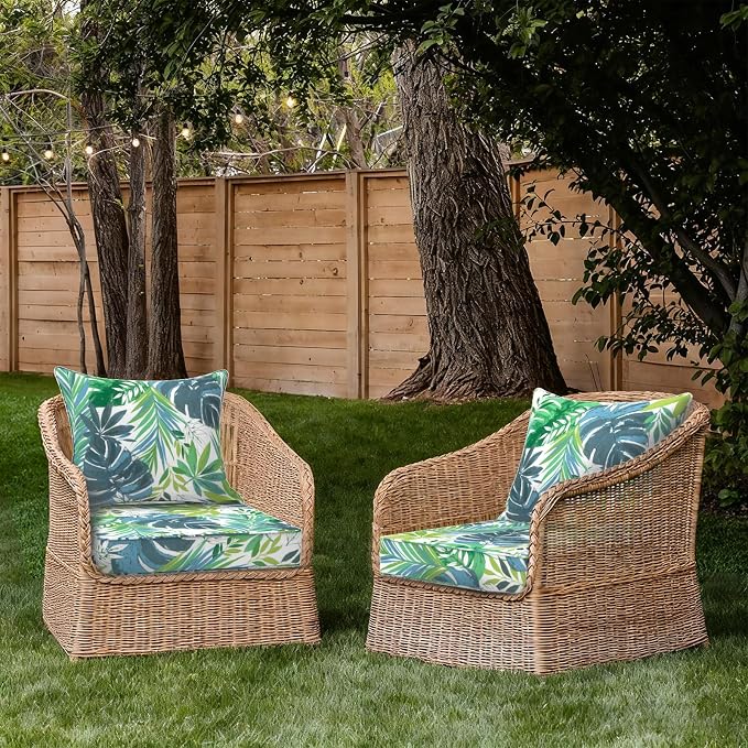 DYTXIII Outdoor Deep Seat Cushion Set, Water Repellent 24"x24" Patio Thick Cushions Replacement with Seat & Back Pillow for Patio Sofa, Wicker Chair, Couch - Islamorada Blue Green