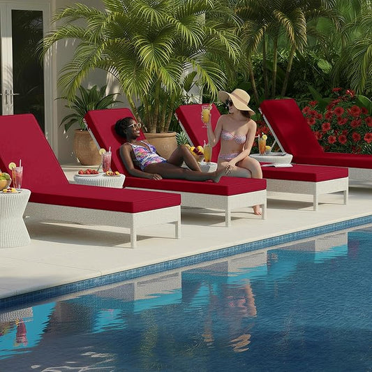 Summsun Chaise Lounge Cushions Outdoor Set of 4 - Waterproof and Fade Resistant Sun Lounger Replacement Cushions - Patio Lounger Pads with Removable Cover for Pool, Deck, Lawn, 72 x 21 x 3 Inch, Red