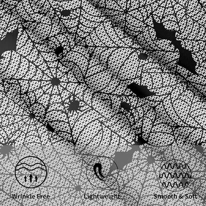 Sweetshow Halloween Bat Table Cloth Round Black and White Spider Web Tablecloth 70 Inch Decor Washable Stain and Wrinkle Resistant Round Table Cover for Dining Party Picnic