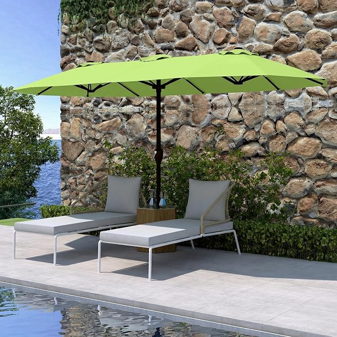 15FT Double Sided Patio Umbrella with Base Included Large Outdoor Market Umbrella with Crank Handle, UV Resistant Canopy, Sturdy Frame for Garden, Poolside, Deck, Apple Green