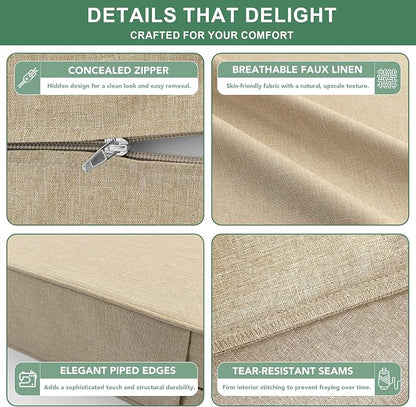 Summsun Outdoor Chair Cushions Set of 2, Faux Linen Patio Furniture Cushions, Water Resistant Backrest and Deep Seat Cushion Set with Straps, Removable Cover, Non-Slip Bottom, 22 x 22 Inch, Nature