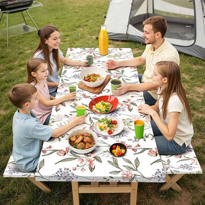 Fitted Picnic Table Cover with Bench Covers Elastic Waterproof Oil-Proof VintageTablecloths for 6 Foot Rectangle Tables Dining Outdoor Patio Camping Essentials