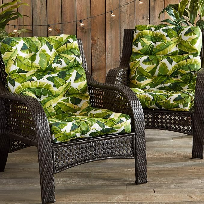 Greendale Home Fashions Outdoor 44x22-inch High Back Chair Cushions (Set of 2), Tropical White