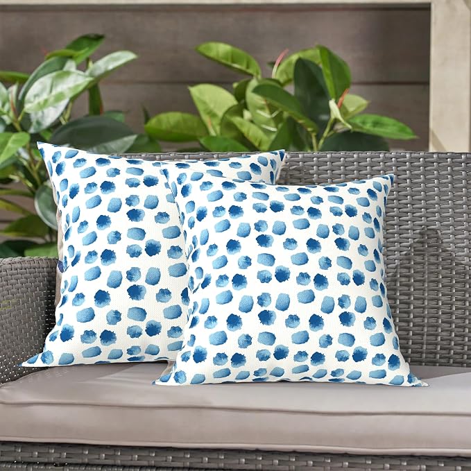 LVTXIII 2 Pack Outdoor Throw Pillow Covers for Patio Furniture, 16x16 Inch Square Pillow Case, Water-Repellent Cushion Covers for Garden, Porch, Sofa, Brush Blue