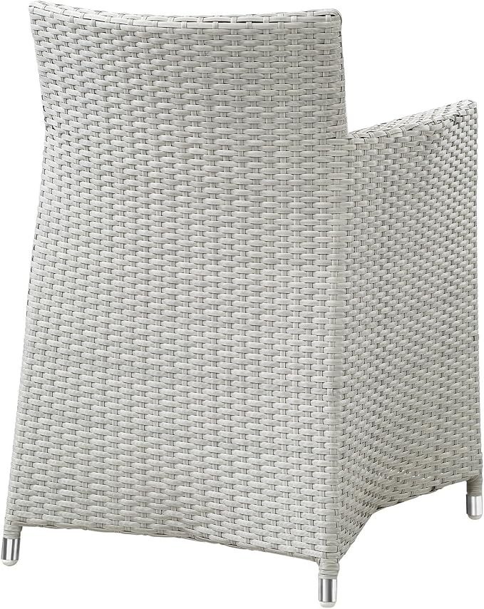 Modway Junction Wicker Rattan 9-Piece Outdoor Patio Dining Set with 80" Dining Table and Eight Dining Armchairs with Cushions in Gray White