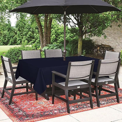 SARAFLORA Outdoor and Indoor Tablecloth -60x84 inch Navy, Wrinkle Free Washable Waterproof Table Cloth with Umbrella Hole and Zipper Rectangle Table Cover for Spring/Summer/Patio/Picnic/BBQS/Party