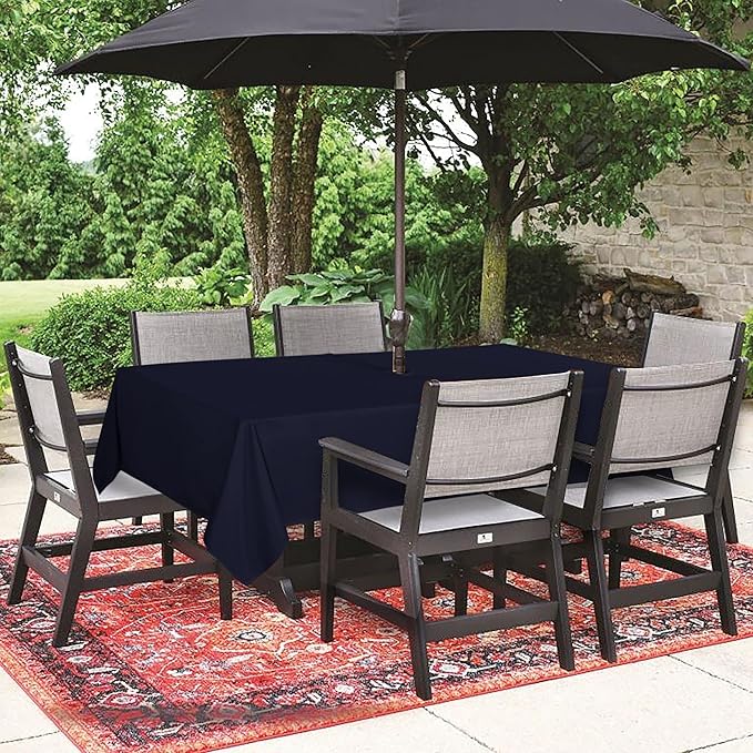 SARAFLORA Outdoor and Indoor Tablecloth -60x102 inch Navy, Wrinkle Free Washable Waterproof Table Cloth with Umbrella Hole and Zipper Rectangle Table Cover for Spring/Summer/Patio/Picnic/BBQS/Party