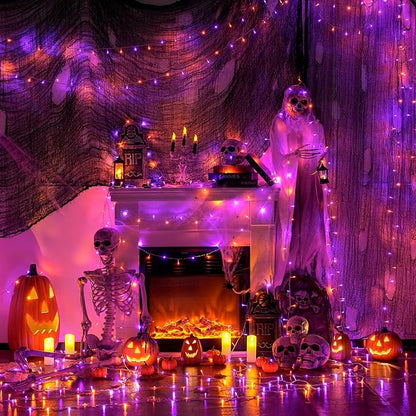 JMEXSUSS 400LED Orange and Purple Halloween Lights Indoor Outdoor | 132ft 8 Modes Halloween String Lights Plug in with Remote for Room Garden Patio Yard Halloween Tree Decor