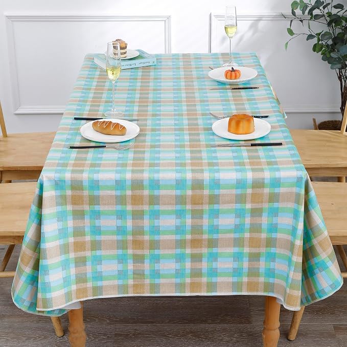 Walrus Heavy Duty Vinyl Tablecloth with Flannel Backing Waterproof Oil-Proof Plastic Table Cloth Stain-Resistant Wipeable Table Cover for Indoor and Outdoor (Multicolored Checkered,52x70 Inch)