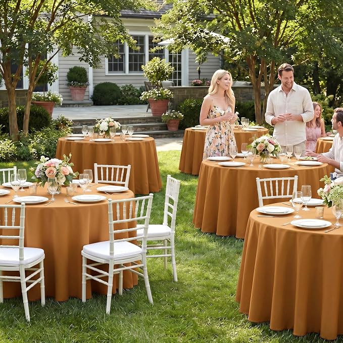 Fitable 6 Pack Bronze Round Tablecloths - 120 Inches in Diameter | Wrinkle & Stain Resistant, Washable Polyester Fabric, For Wedding Party Banquet Formal Events Fall Thanksgiving Harvest