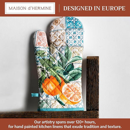 Maison d'Hermine Oven Gloves 100% Cotton Oven Mitt 7" x 13" with Loop Heat Resistant BBQ Cooking Gloves Baking Grilling Kitchen Hotel Home Farmhouse Spring Summer (Pack of 1, Agrume)