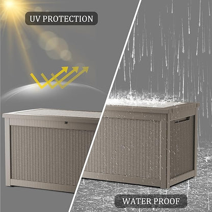 Outdoor Storage Box 320GAL Waterproof Resin Deck Box,UV-Resistant Lockable Delivery Bin for Garden Tools,Large Patio Outside Cushions,Pool Accessories Supplies,Chest,Furniture,Package,Grey
