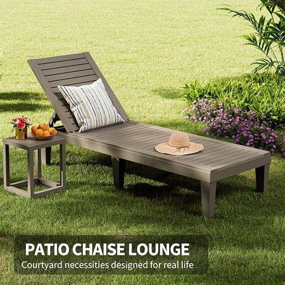 Outdoor Chaise Lounge Chair Set of 2, Grey | 5-adjustable position, all weather resin, lightweight, tanning lounge chairs for pool, patio, beach, outside