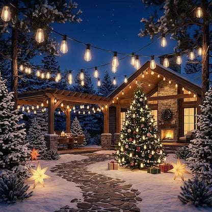 58FT Solar String Lights Outdoor Waterproof Patio Lights with Remote and 25+1 LED Shatterproof Bulbs, 3 Light Modes Dimmable & Timer Solar Lights for Backyard Porch Garden Wedding Decor
