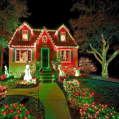 82FT 250 LED Outdoor String Lights, Red and Green Christmas Lights Indoor | Plug in Waterproof 8 Modes Clear Wire String Twinkle Lights for Bedroom Outside Patio Yard Xmas Party Holiday Decorations
