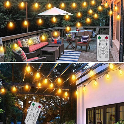 BLIATLUS 50FT Solar String Lights Outdoor Remote 17 Shatterproof LED Bulbs | Waterproof Remote Control Solar Lights Porch Garden Market Bistro Patio Backyard Fence