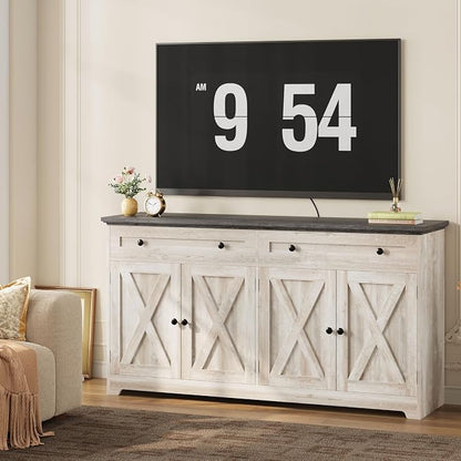 IRONCK Buffet Cabinet with Storage, Sideboard Cabinet with Drawers & Doors | 2 Drawers, 4 Doors and 2 Adjustable Shelves. 59inch Wide. FSC-certified Wood. Anti-tip Device. Charcoal Grey and Beige Maple.
