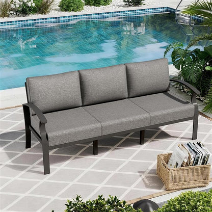ALAULM Aluminum 3-Seat Patio Furniture Set, Metal Outdoor Furniture Sectional Sofas w/5.1" Cushions for Patio, Backyard, Poolside-Grey