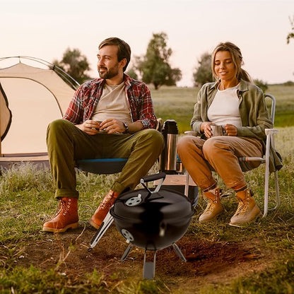Relaxdays Portable Kettle Barbecue, Ø 37 cm, Round Charcoal Grill, for Garden & Picnics, BBQ with Lid & Tongs, Black, Steel, Nylon, Stainless steel