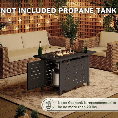 Aoxun 44" Propane Fire Pit Table– 60,000 BTU Outdoor Gas Fire Pits with Removable Lid & Waterproof Cover, Lava Rocks Rectangle Gas Firepit Table for Outside Patio Black