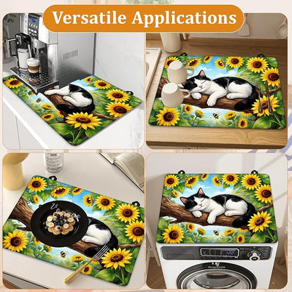 Stove Top Covers for Electric Stove,Sleeping Cat Flat Top Stove Cover,Sunflowers Heat Resistant Glass Top Stove Cover Protector Anti-Slip Range Covers, 28 x 20 Inch