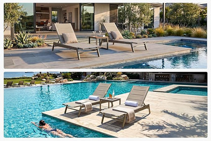 PURPLE LEAF Outdoor Chaise Lounge 2 Pieces Chair Patio Aluminum Recliner for Poolside with Adjustable Backrest Chairs Nurture Shale