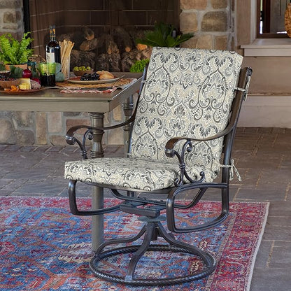 Arden 4-Pack Outdoor Patio Dining Chair Cushion, 20x44, Rain-Proof Seat Pad, Fade-Resistant Outdoor Cushion Neutral Aurora Damask