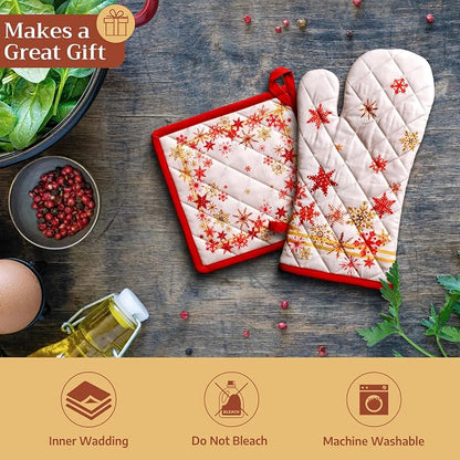 Maison d' Hermine Pot Holders 100% Cotton Potholders (8" x 8", Pack of 2) | Heat Resistant Hot Pads with Loop BBQ Cooking Baking Hotel Kitchen Handling Hot Pans Thanksgiving Christmas - Crystal Star