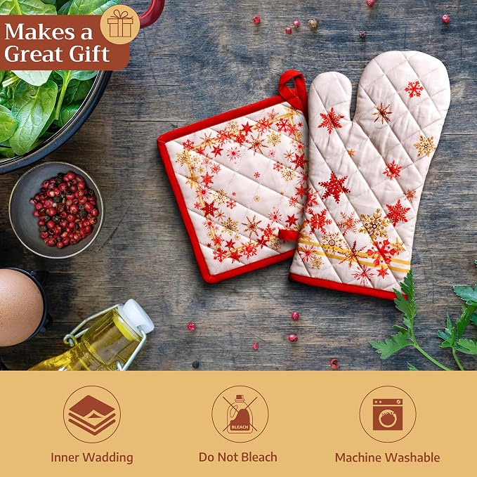 Maison d' Hermine Pot Holders 100% Cotton Potholders (8" x 8", Pack of 1) | Heat Resistant Hot Pads with Loop BBQ Cooking Baking Hotel Kitchen Handling Hot Pans Thanksgiving Christmas - Crystal Star
