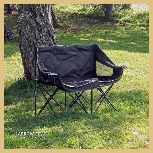 ARROWHEAD OUTDOOR Portable Folding Double Duo Camping Chair Loveseat | 2 Cup and Wine Glass Holder, Carrying Bag, Supports up to 650lbs, Beach, Tailgating, Fishing, Patio, Hunting, Backyard