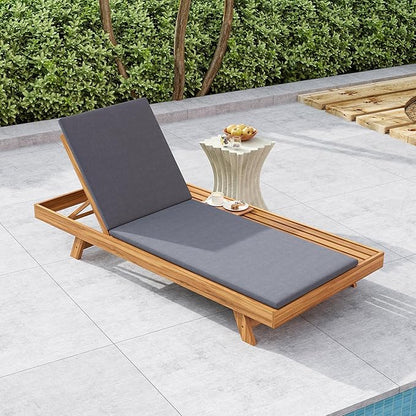 Christopher Knight Home Kayes Acacia Wood Chaise Lounge with 2'' Cushion, Outdoor 79'' Patio Recliner Chair with 4-Position Adjustable Backrest, Sun Lounger for Poolside Backyard, Teak+Dark Gray