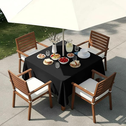LUSHVIDA Square Outdoor Tablecloth with Umbrella Hole and Zipper, 54x54 Inch Black, Washable Waterproof Table Cloth Spill Proof Wrinkle Free Table Cover for Patio Spring Summer Picnic BBQS