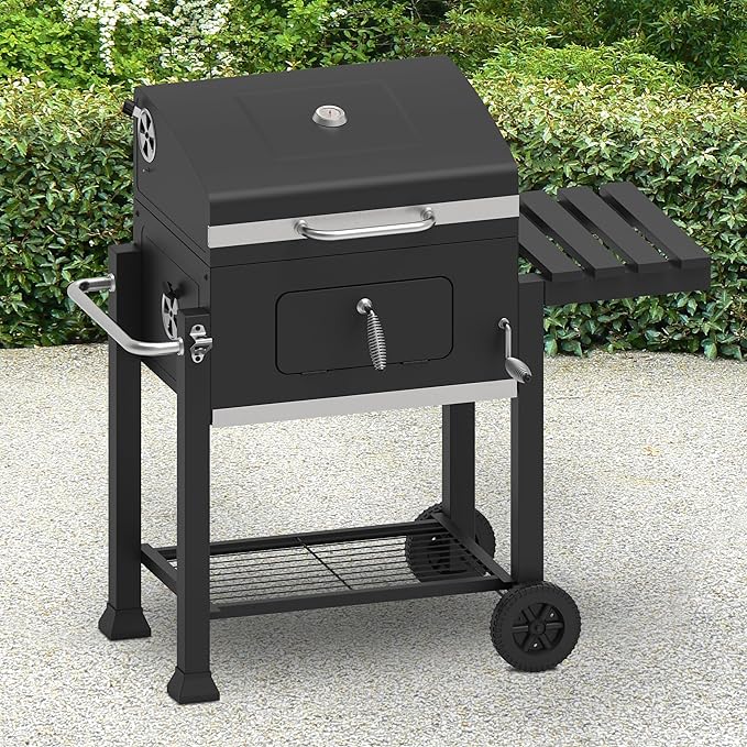 OLP8500CG Charcoal Outdoor Grill, 563 Square Inch Cooking Surface, With Thermometer and Warming Rack, Black with Chrome